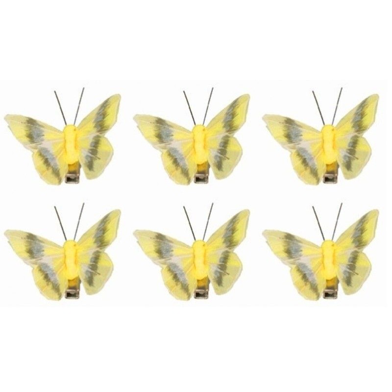 6 PINCES PAPILLONS JAUNE 5 CM 