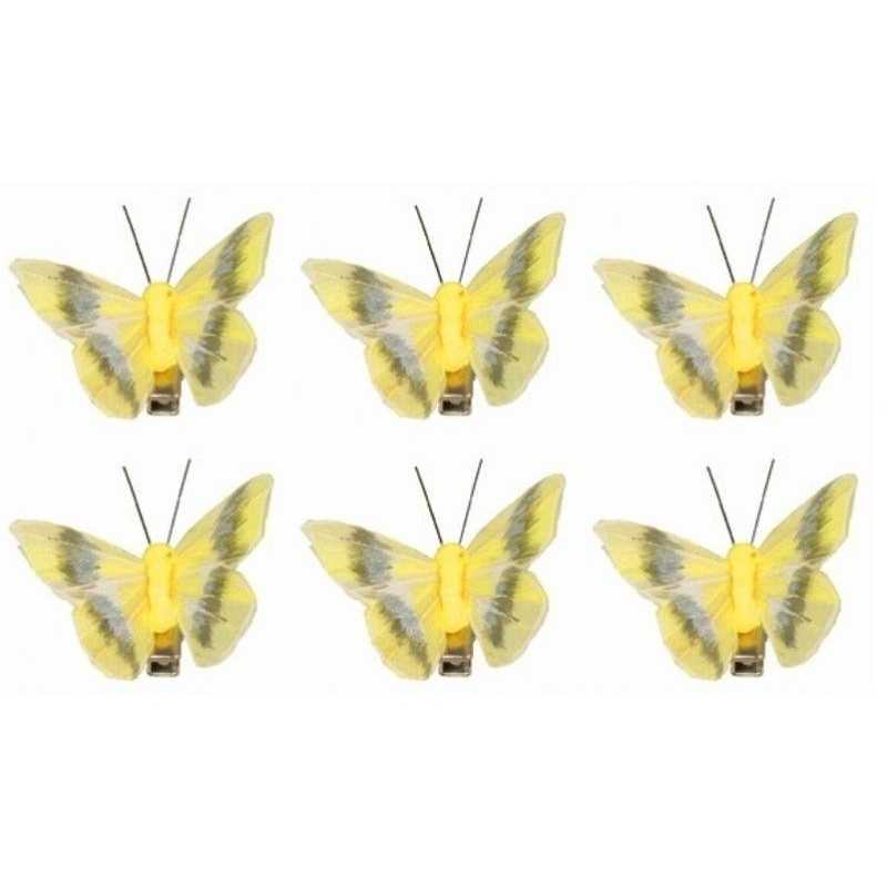 6 PINCES PAPILLONS JAUNE 5 CM 