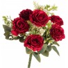 BOUQUET DE 6 ROSES ROUGES AVEC FEUILLAGES 43CM