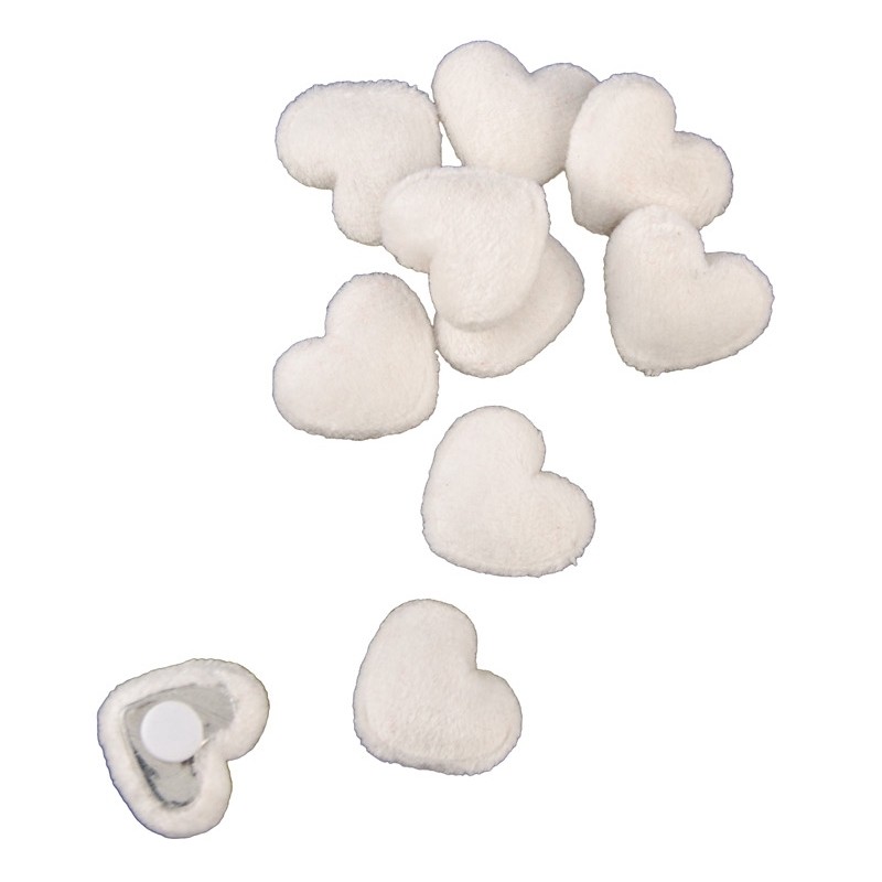 SACHET DE 10 COEURS VELOURS ADHESIF BLANC 1.8CM