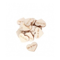 SET DE 50 COEURS BOIS MR& MRS 2.5CM X 2 CM A DISPERSER