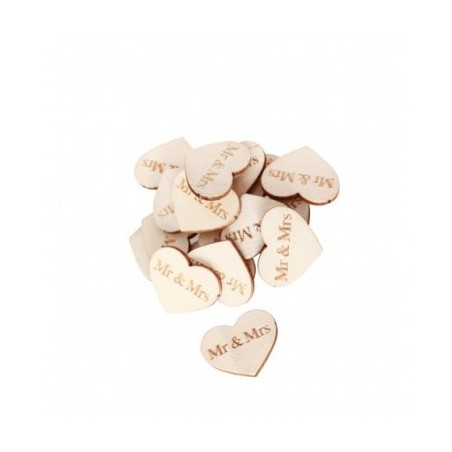 SET DE 50 COEURS BOIS MR& MRS 2.5CM X 2 CM A DISPERSER 