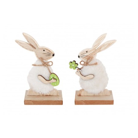 LAPIN BOIS ET FOURRURE 7 X 4 X 13CM MODELES ASSORTIES 