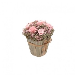 BOUQUET CARRE FLEURS ROSE LOUISE 13CM X 13CM X 17CM 