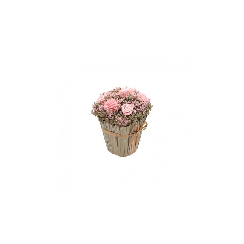 BOUQUET CARRE FLEURS ROSE LOUISE 13CM X 13CM X 17CM 