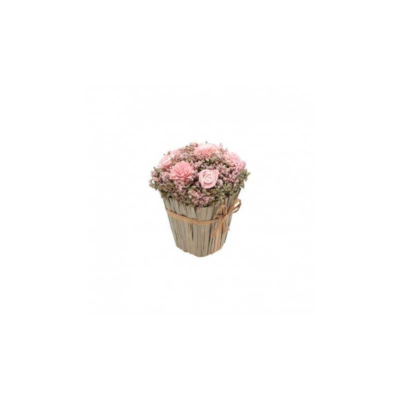 BOUQUET CARRE FLEURS ROSE LOUISE 13CM X 13CM X 17CM 