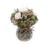 BOUQUET FLEURS BLANCHES MARGOT DANS VASE VERRE DIAMETRE 12CM X 15CM 