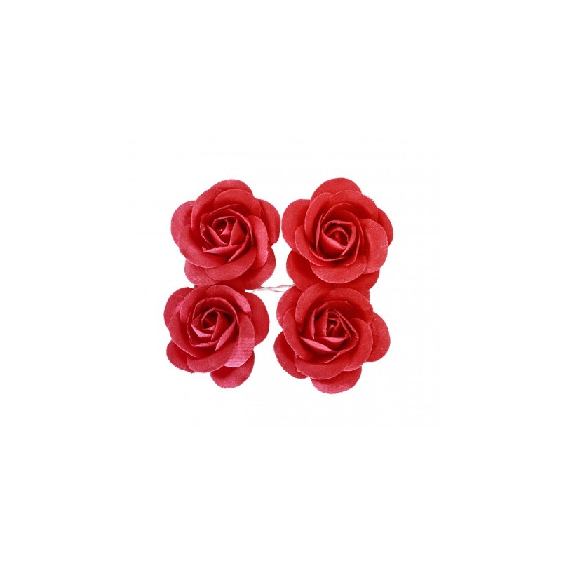 SACHET DE 4 ROSES SATIN ROUGE 4CM X 2CM