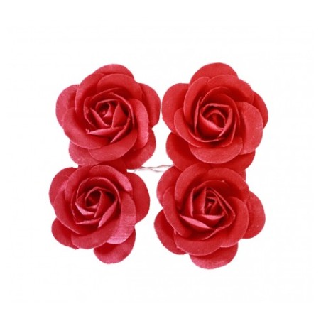 SACHET DE 4 ROSES SATIN ROUGE 4CM X 2CM