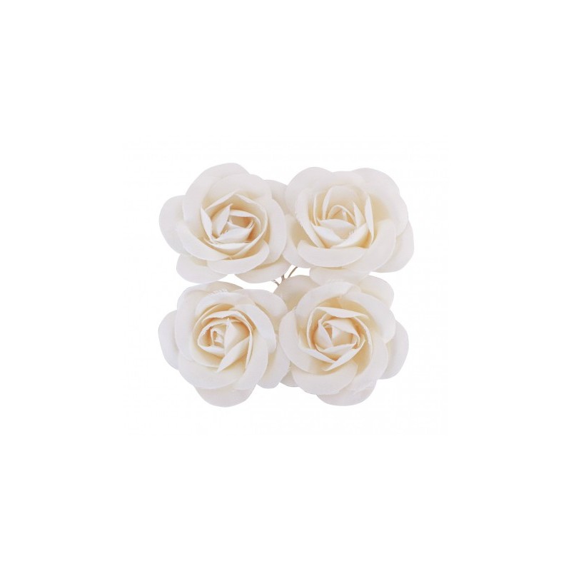 SACHET DE 4 ROSES SATIN BLANCHE 4CM X 2CM