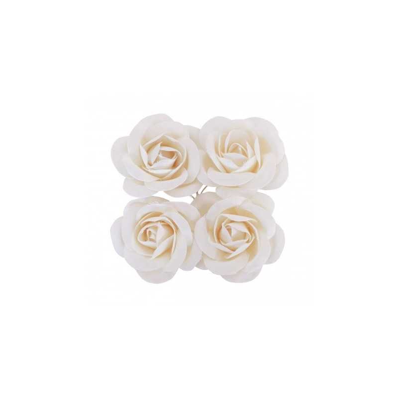 SACHET DE 4 ROSES SATIN BLANCHE 4CM X 2CM