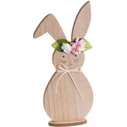 LAPIN EN BOIS AVEC FLEURS 8.5 CM X 3 X 21 CM HT 