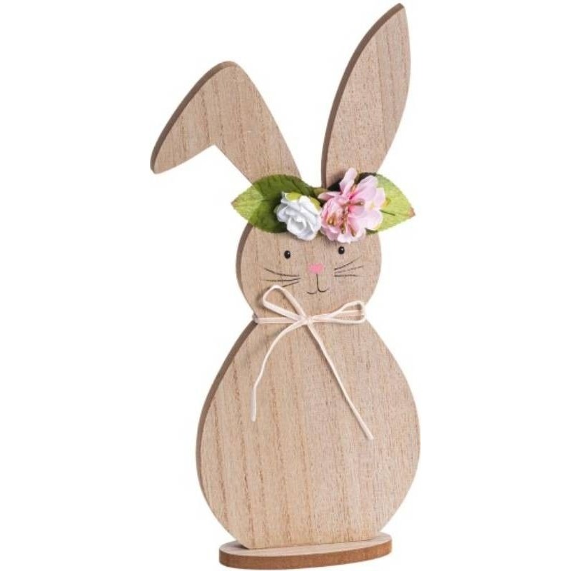 LAPIN EN BOIS AVEC FLEURS 8.5 CM X 3 X 21 CM HT 