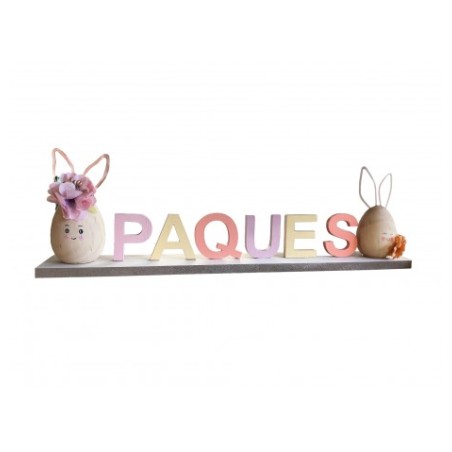 CENTRE DE TABLE BOIS PAQUES AVEC LAPIN 37CM X 5CM X 14CM