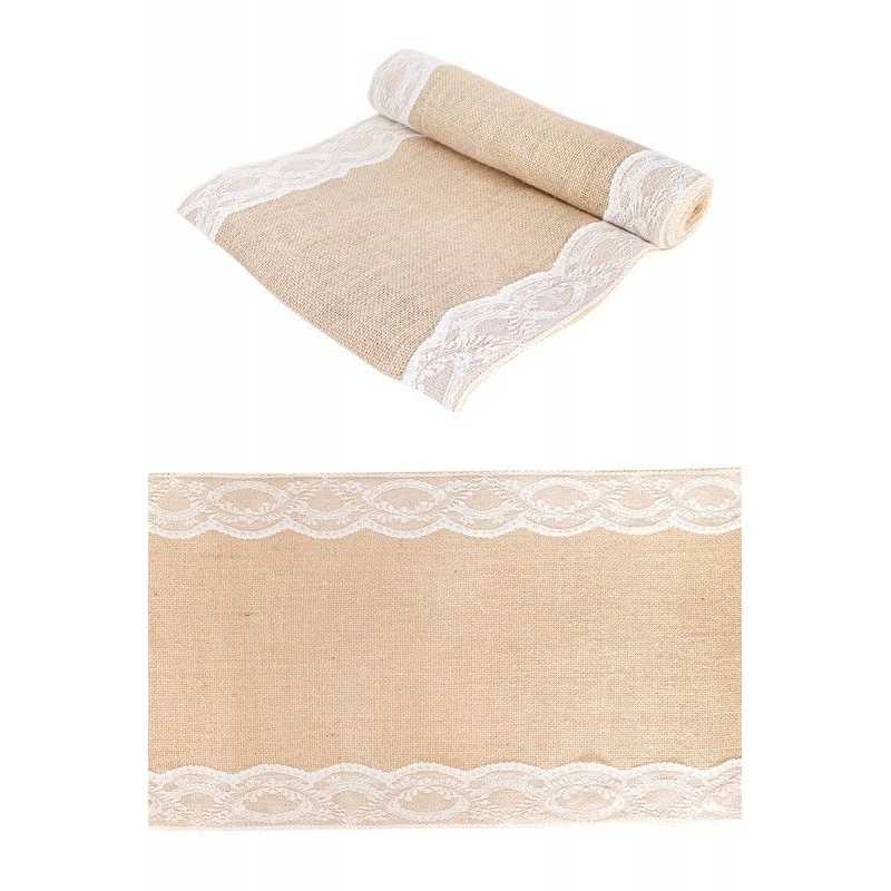CHEMIN DE TABLE JUTE DENTELLE BLANCHE 30 CM X 3 M 