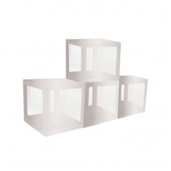 4 CUBES CARTON ARGENT TRANSPARANTS 30 X 30 X 30CM 