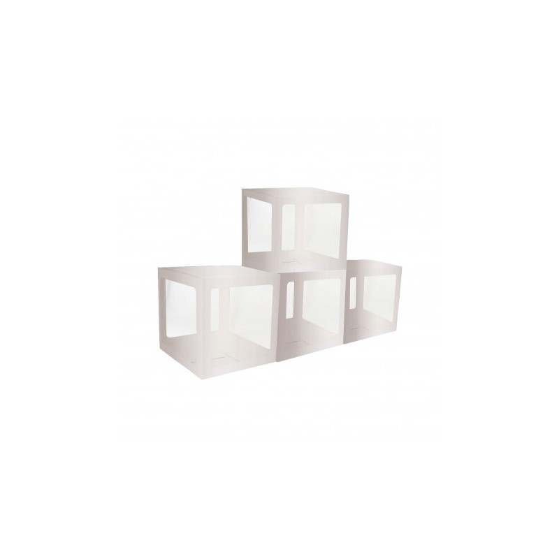 4 CUBES CARTON ARGENT TRANSPARANTS 30 X 30 X 30CM 