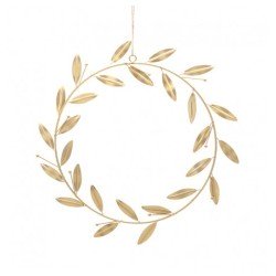 COURONNE DE FEUILLES DOREES A SUSPENDRE DIAMETRE 30CM (39X1X48CM)