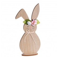 LAPIN EN BOIS AVEC FLEURS 14CM X 5.5CM X 34.5CM