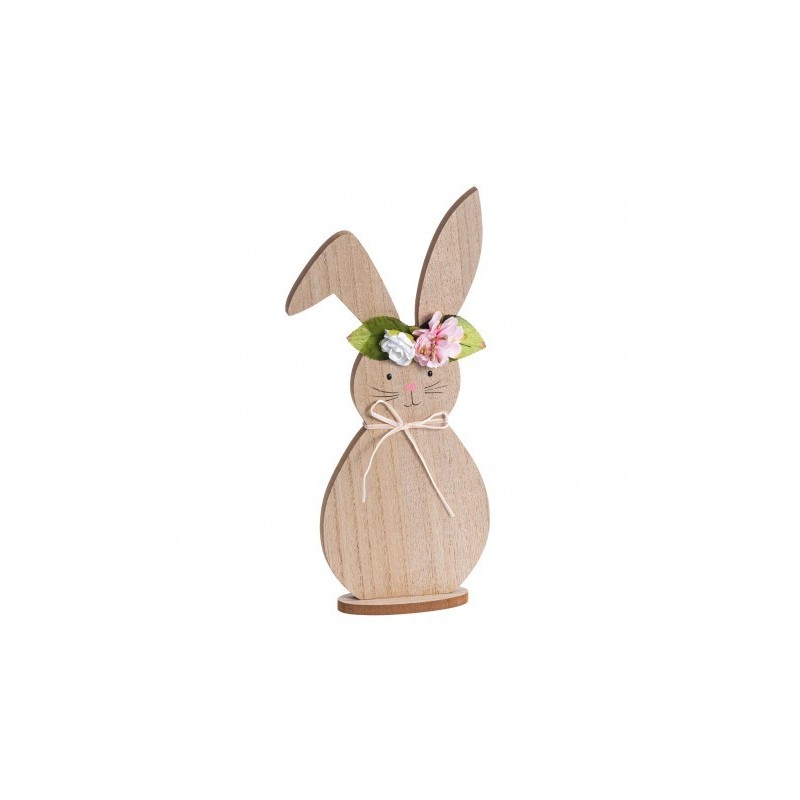LAPIN EN BOIS AVEC FLEURS 14CM X 5.5CM X 34.5CM