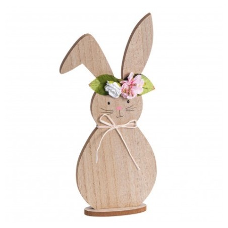 LAPIN EN BOIS AVEC FLEURS 14CM X 5.5CM X 34.5CM