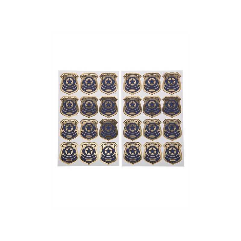 24 STICKERS BADGE DE POLICE MARINE ET OR 4 CM