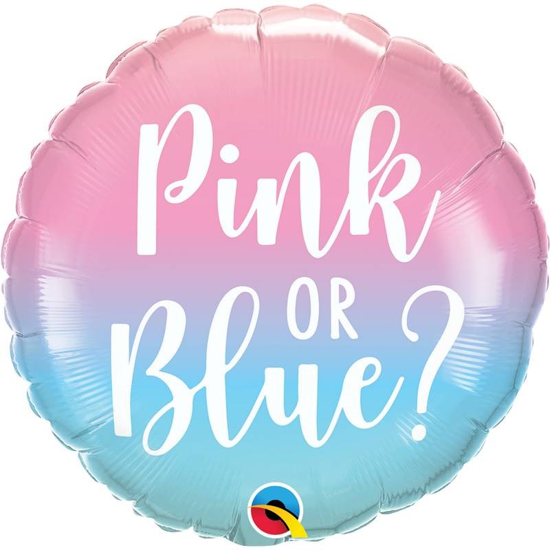 BALLON METALLIQUE ROND PINK OR BLUE ? 43 CM 