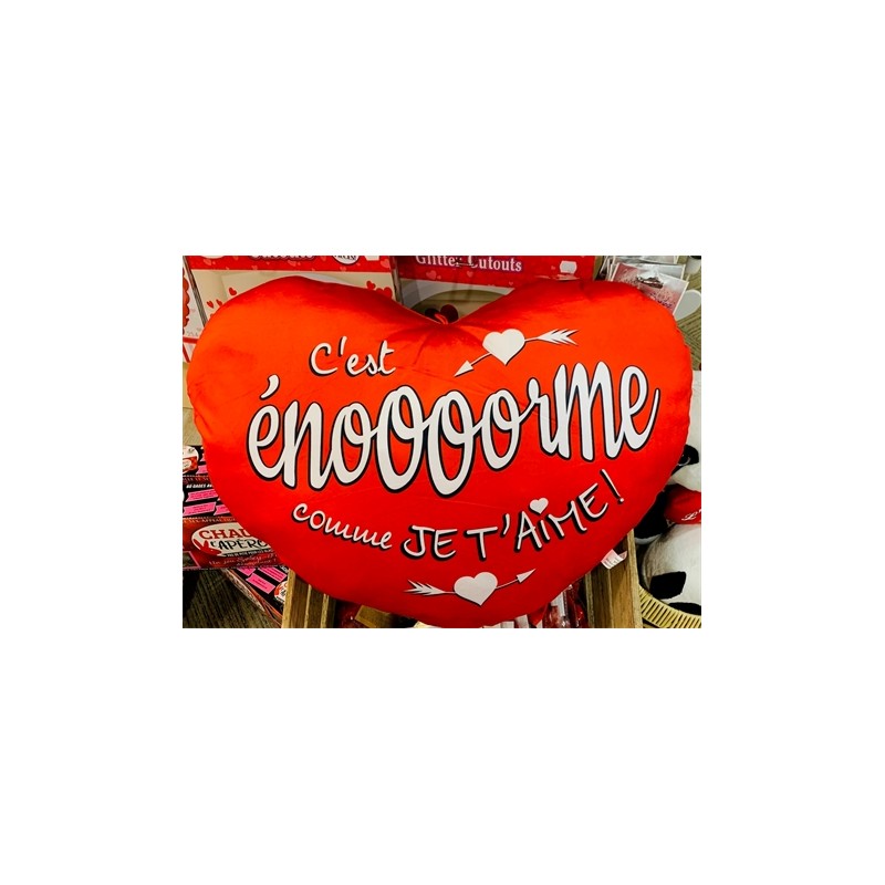 COUSSIN COEUR ROUGE C'EST ENORME COMME JE T'AIME 50 CM