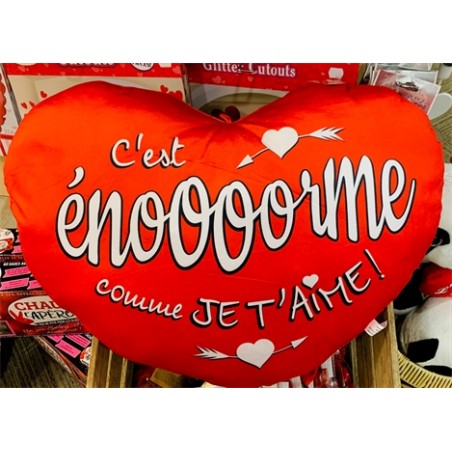 COUSSIN COEUR ROUGE C'EST ENORME COMME JE T'AIME 50 CM