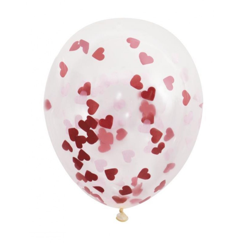 SACHET DE 5 BALLONS LATEX 16 "CONFETTIS COEURS ROUGE