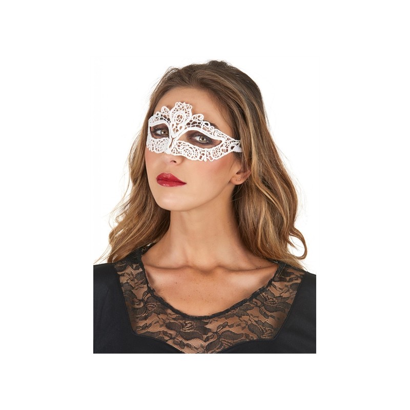 MASQUE LOUP DENTELLE TISSU BLANC