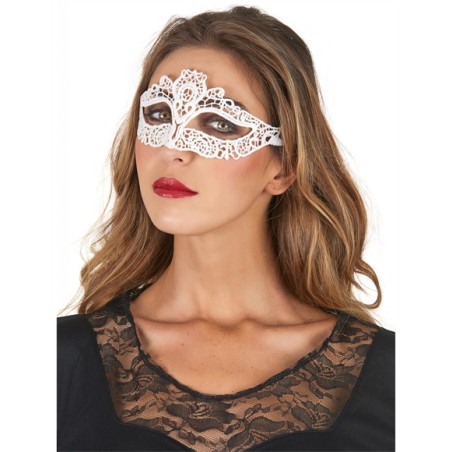 MASQUE LOUP DENTELLE TISSU BLANC