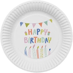 8 ASSIETTES HAPPY BIRHTDAY MULTICOLORES 23 CM 