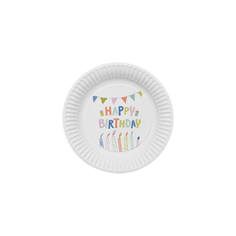 8 ASSIETTES HAPPY BIRHTDAY MULTICOLORES 23 CM  8 ASSIETTES HAPPY BIRHTDAY MULTICOLORES 23 CM