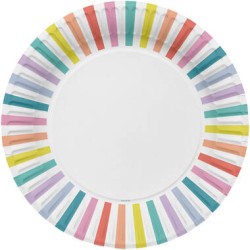 8 ASSIETTES STRIPES MULTICOLORES PASTEL 23 CM 