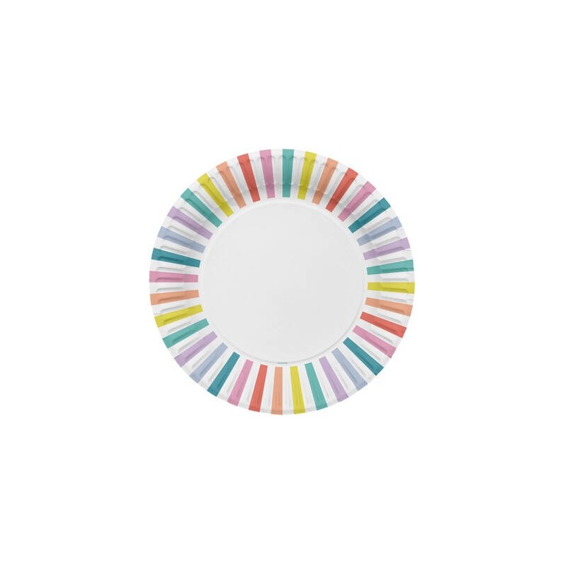 8 ASSIETTES STRIPES MULTICOLORES PASTEL 23 CM  8 ASSIETTES STRIPES MULTICOLORES PASTEL 23 CM