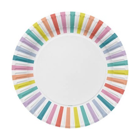 8 ASSIETTES STRIPES MULTICOLORES PASTEL 23 CM 