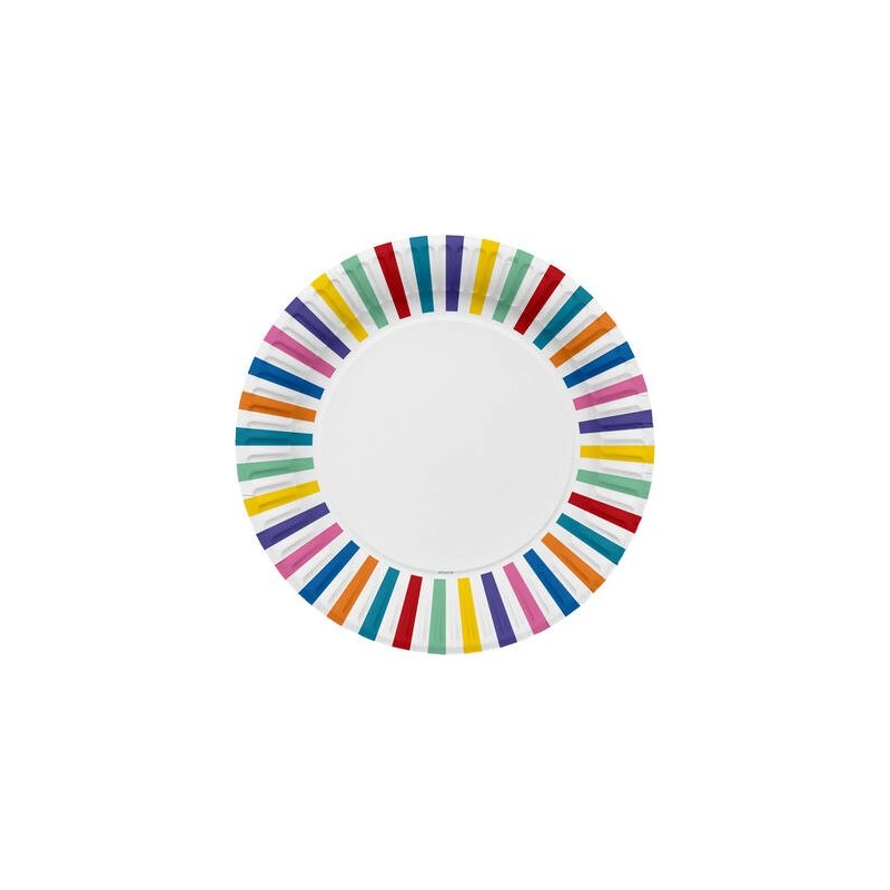8 ASSIETTES STRIPES MULTICOLORES  23 CM  8 ASSIETTES STRIPES MULTICOLORES  23 CM