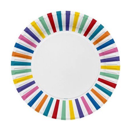 8 ASSIETTES STRIPES MULTICOLORES  23 CM 