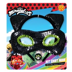 MASQUES OU LOUP PAILLETE + SERRE TETE + BAGUE MIRACULOUS CHAT NOIR