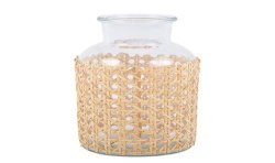 VASE EN VERRE ET CANNAGE NATUREL 20 X 10CM