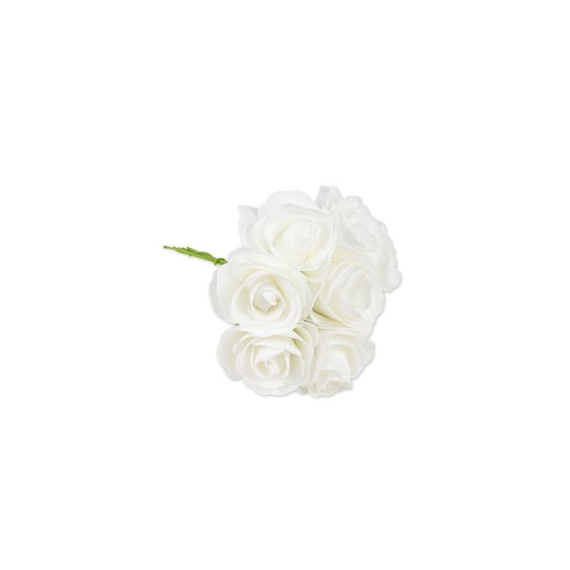 BOUQUET DE 8 ROSES MOUSSES BLANCHES 8 CM SUR TIGE 15 CM