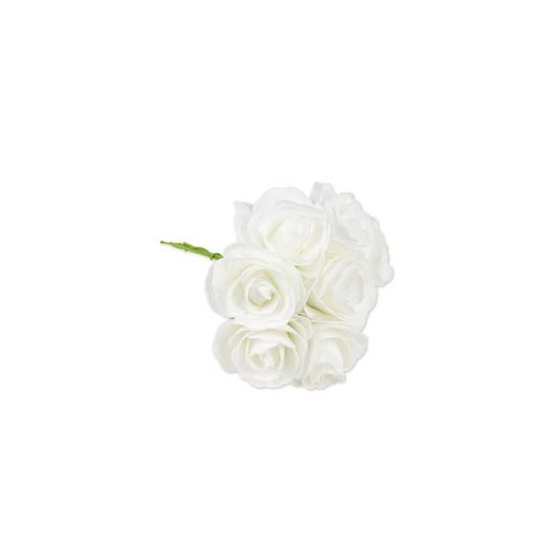 BOUQUET DE 8 ROSES MOUSSES BLANCHES 8 CM SUR TIGE 15 CM