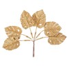 6 FEUILLES DE MONSTERA SUR TIGES PAILLETTES OR ANTIQUE 23 CM 