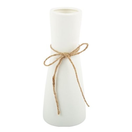 VASE MARCELLE EN CERAMIQUE BLANC MAT ET NOEUD JUTE 22 X 8.5 CM