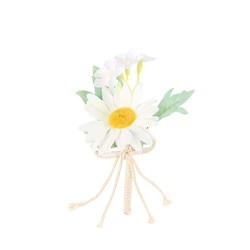 BOUQUET DE FEUILLAGE, MARGUERITE ET JASMIN 12.5 CM + NEOUD FICELLE BEIGE 