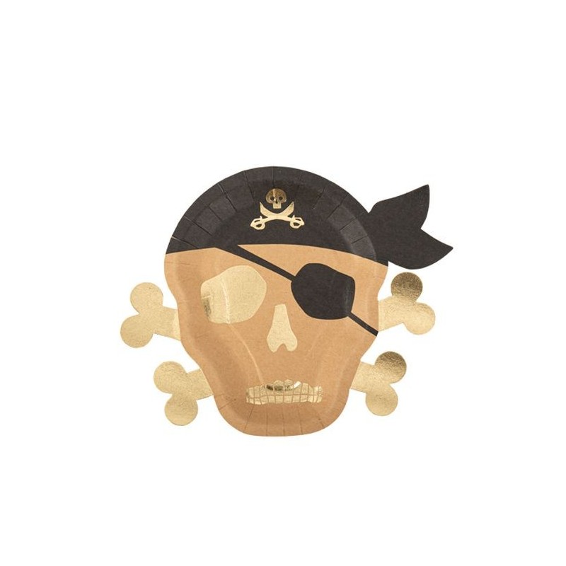 8 ASSIETTES TETE DE PIRATE KRAFT, NOIR ET OR 28 X 23.7 CM  8 ASSIETTES TETE DE PIRATE KRAFT, NOIR ET OR 28 X 23.7 CM
