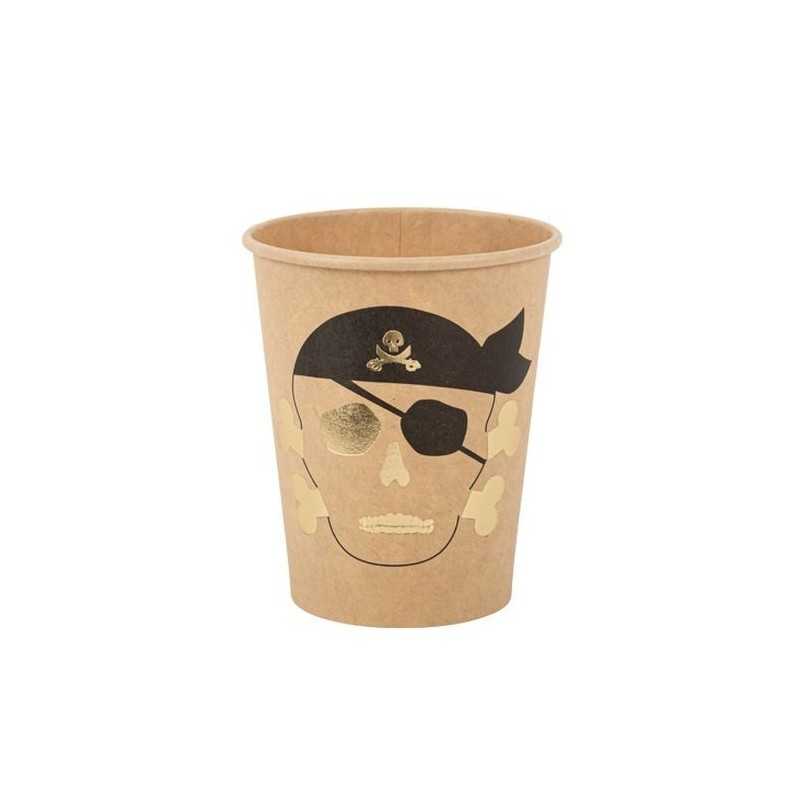 8 GOBELETS PIRATE KRAFT NOIR ET OR 255 ML