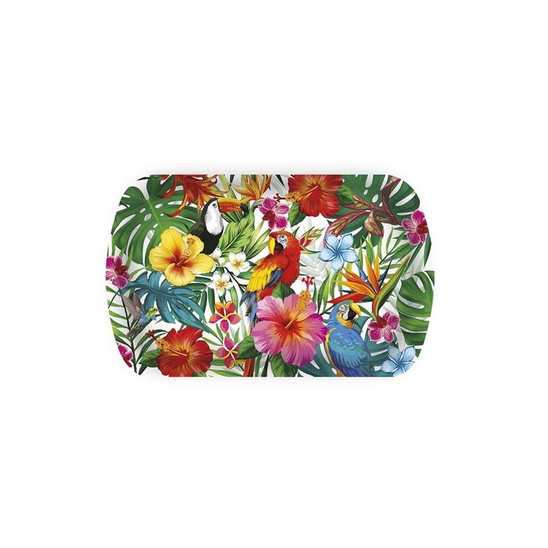 PLATEAU FEUILLES TROPICALES COLORE 39 X 24 CM EN PLASTIQUE