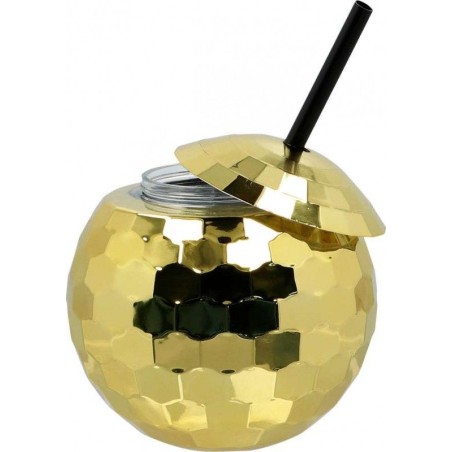 GOBELET BOULE DISCO AVEC PAILLE OR 650 ML 